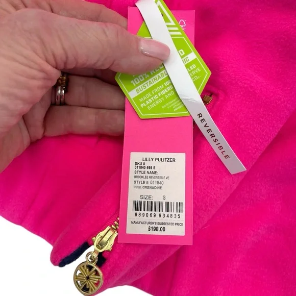 NWT Lilly Pulitzer Brooklee Reversible Vest Small Pink/Navy - Picture 3 of 16